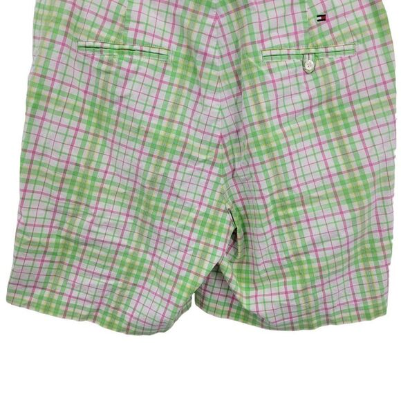 Tommy Hilfiger Golf Shorts 8 Green Pink Plaid High-rise Bermuda Tee Holder - Picture 10 of 13